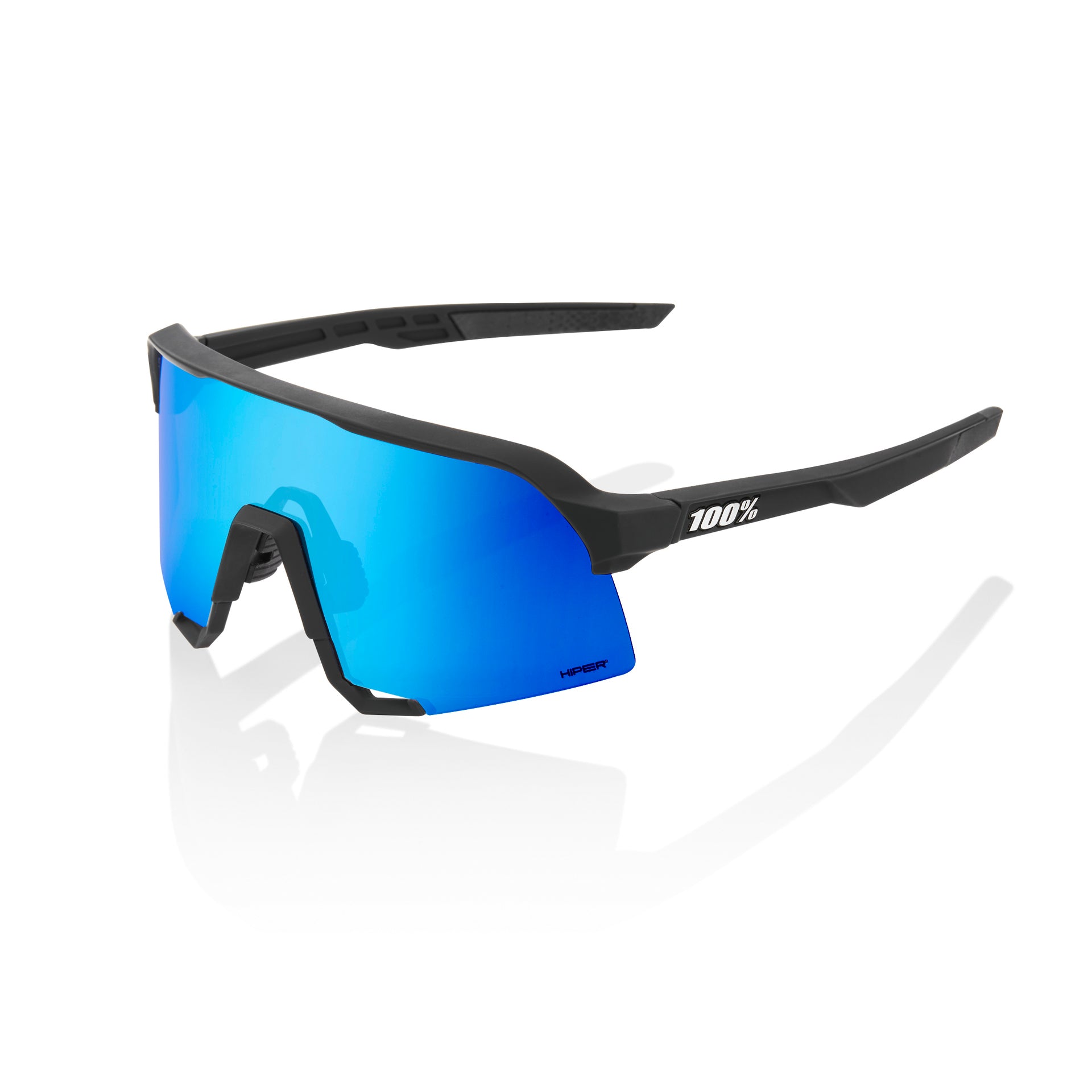 100% S3 Matte Black_Hiper Blue Mirror Lens